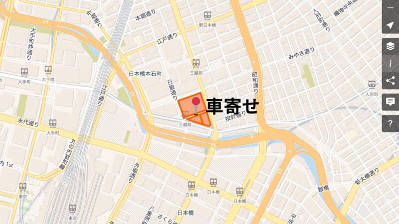 【車寄せ・入路図】日本橋三越本店「東京都中央区日本橋室町1-4-1」