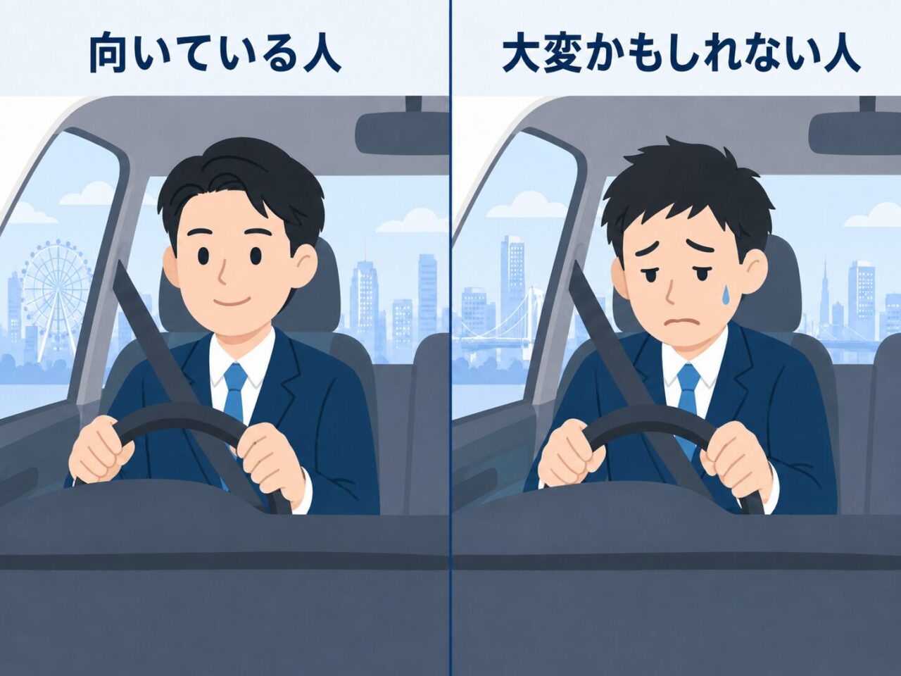 タクシー運転手に向いている人と大変かもしれない人の対比