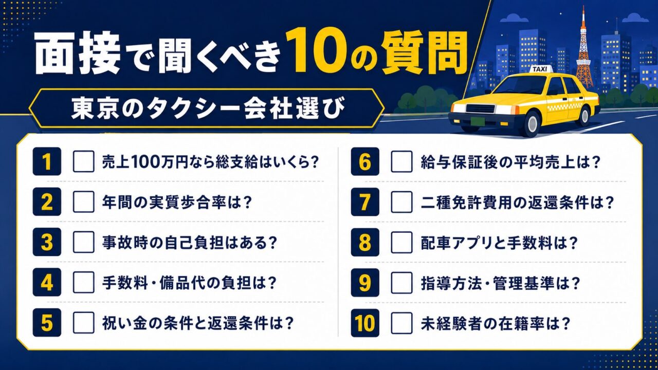 東京のタクシー会社面接で聞くべき10の質問チェックリスト