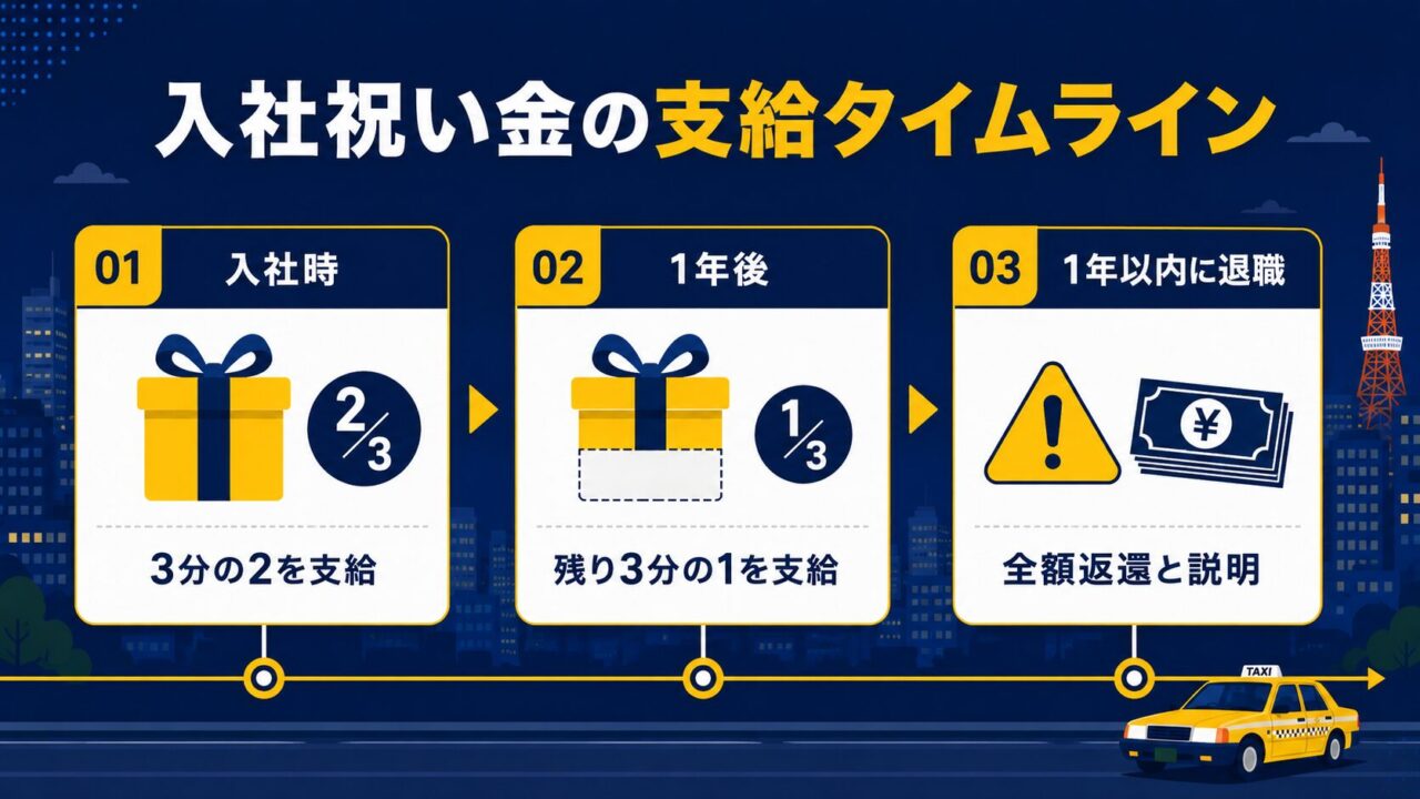 入社祝い金の分割支給と返還条件の例
